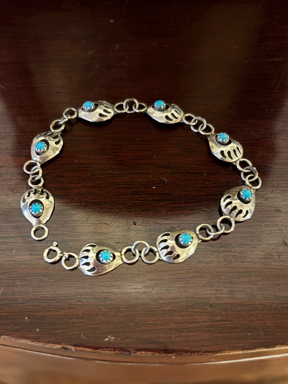 Navajo sterling silver bear link bracelet